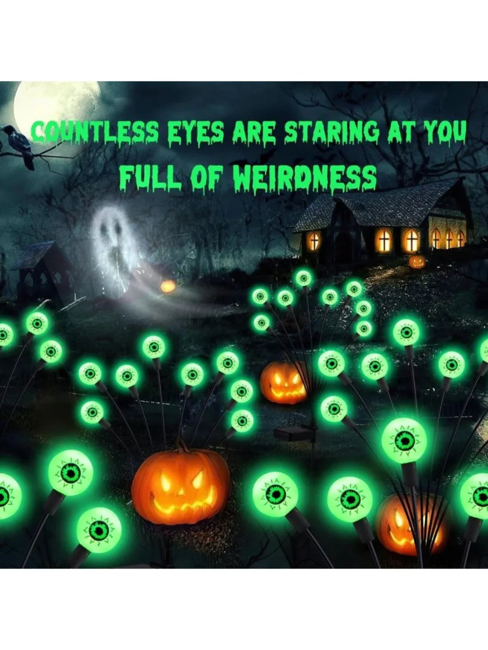 Spooky Solar Eyeball Lights - 8 Pack, 64 LEDs, Waterproof Halloween Decor for